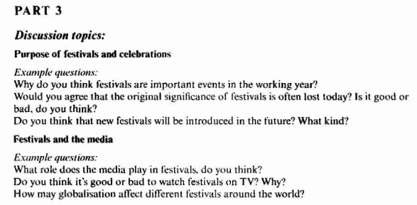 剑5 口语 Test4 Part3-Purpose of festivals and celebrations